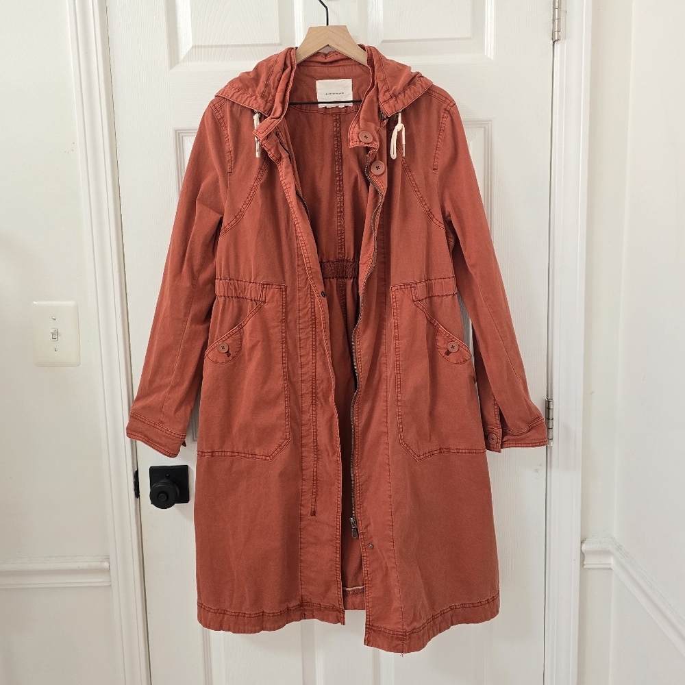 Anthropologie Longline Anorak Hooded Jacket In Rust Orange Size L - Picture 2 of 7